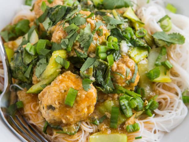 Thai Chicken Meatballs with Coconut Curry Sauce