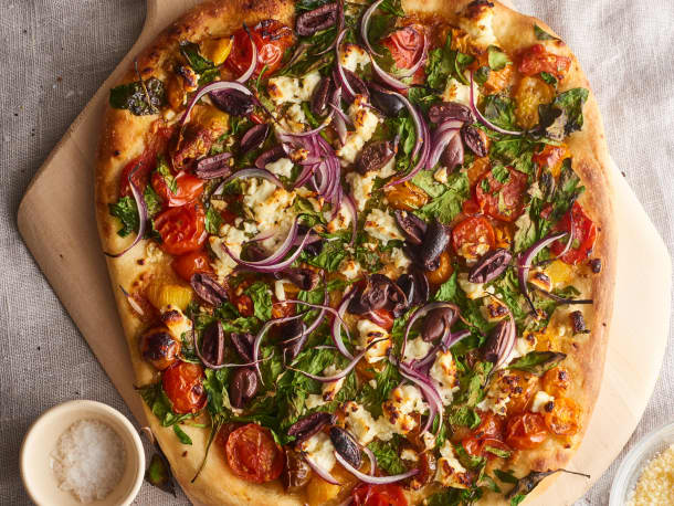 Greek Pizza with Spinach, Feta, and Olives