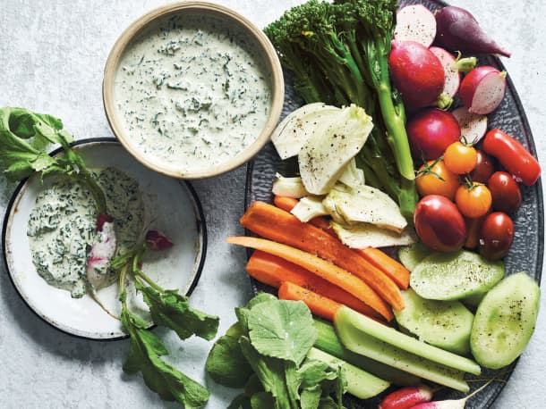 Smoky Ranch Dip with Charred Kale.