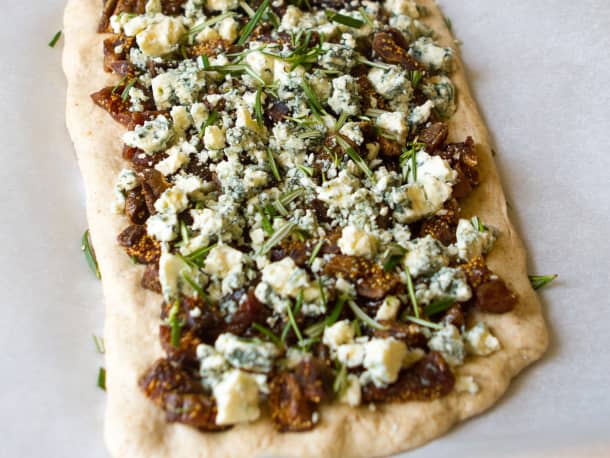 Flat Bread with Dried Figs, Roquefort Cheese, and Rosemary