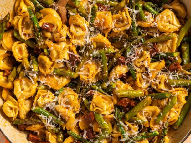 Skillet Tortellini with Chorizo and Asparagus