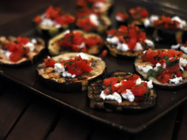 End of Summer Recipe: Grilled Eggplant Topped with Goat Cheese and Tomato