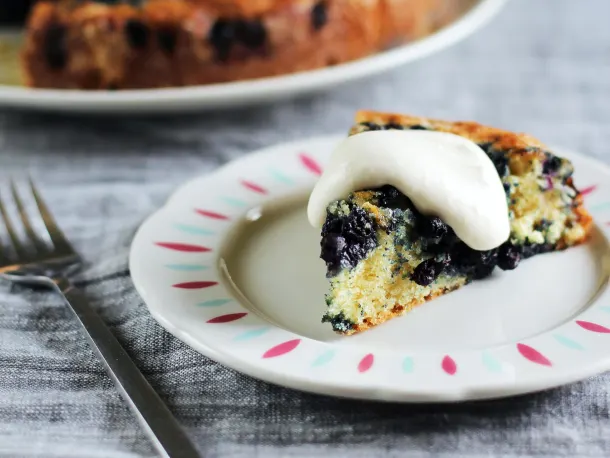 Lemon-Blueberry Yogurt Cake with Lemon Cream